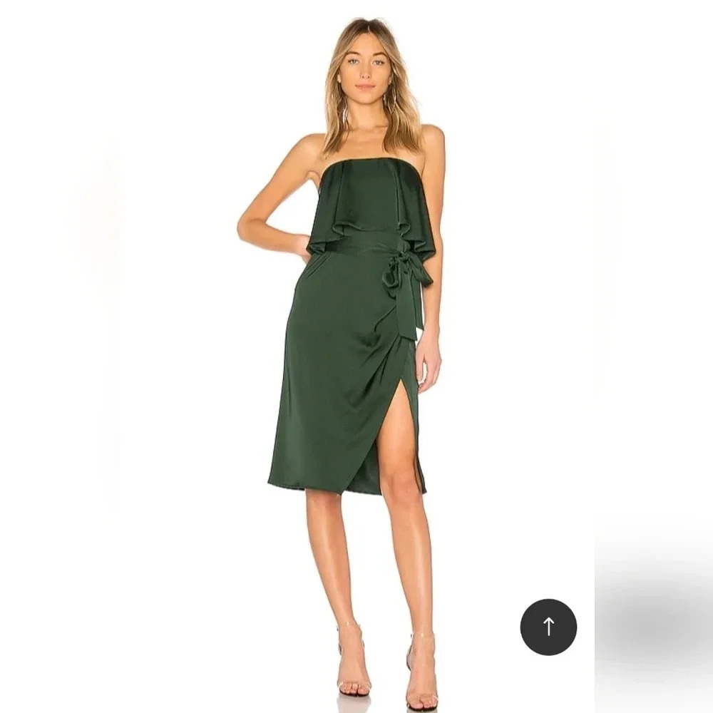 Revolve Lovers & Friends Violet Midi in Emerald Green SATIN DRESS, size xs